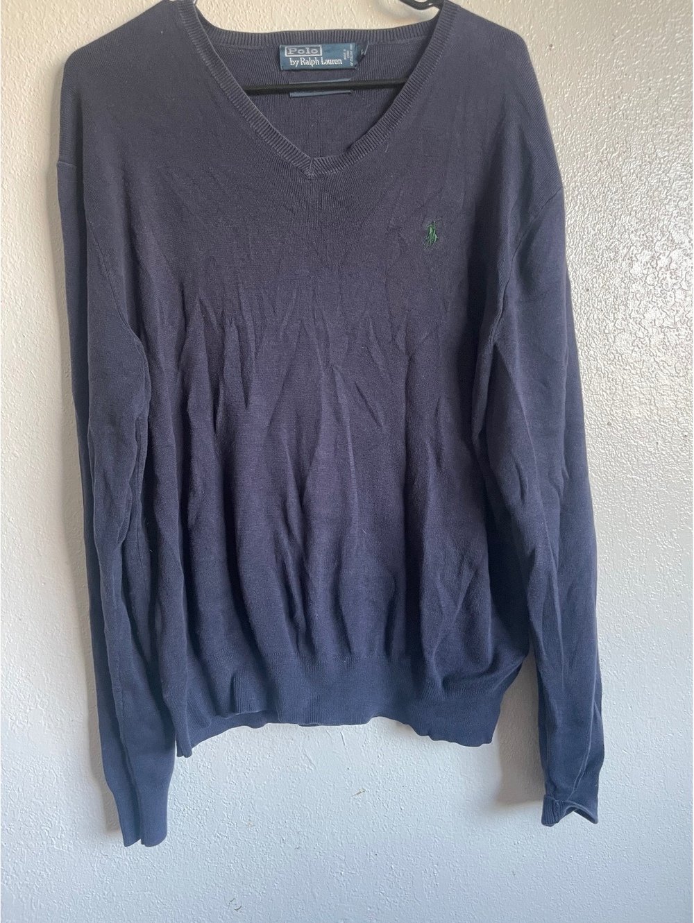 Polo Ralph Lauren navy Pima cotton V-neck sweater men’s large